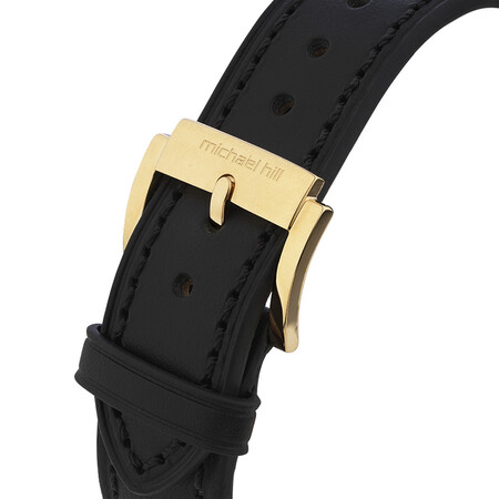 Michael Hill Automatic Skeleton Watch In Gold Tone Stainless Steel And Leather Michael Hill Automatic Skeleton Watch In Gold Tone Stainless Steel And Leather