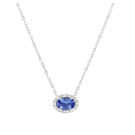 Halo Necklace with Tanzanite & Diamond in 10kt White Gold