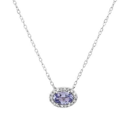 Halo Necklace with Tanzanite & Diamond in 10kt White Gold Halo Necklace with Tanzanite & Diamond in 10kt White Gold