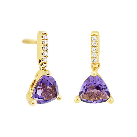 Drop Earrings with Amethyst & Diamonds in 10kt Yellow Gold Drop Earrings with Amethyst & Diamonds in 10kt Yellow Gold