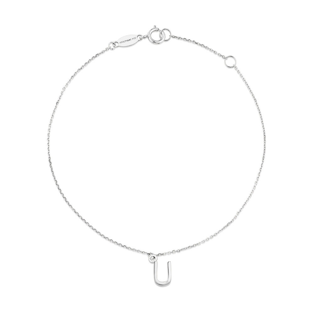 19cm (7.5") U Initial Bracelet in Sterling Silver