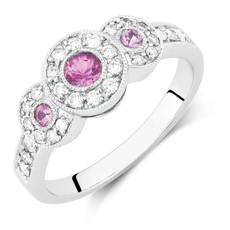 Ring with Pink Sapphire & 1/4 Carat TW of Diamonds in 10kt White Gold Ring with Pink Sapphire & 1/4 Carat TW of Diamonds in 10kt White Gold