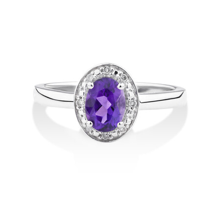 Halo Ring with Diamonds and Amethyst in Sterling Silver Halo Ring with Diamonds and Amethyst in Sterling Silver