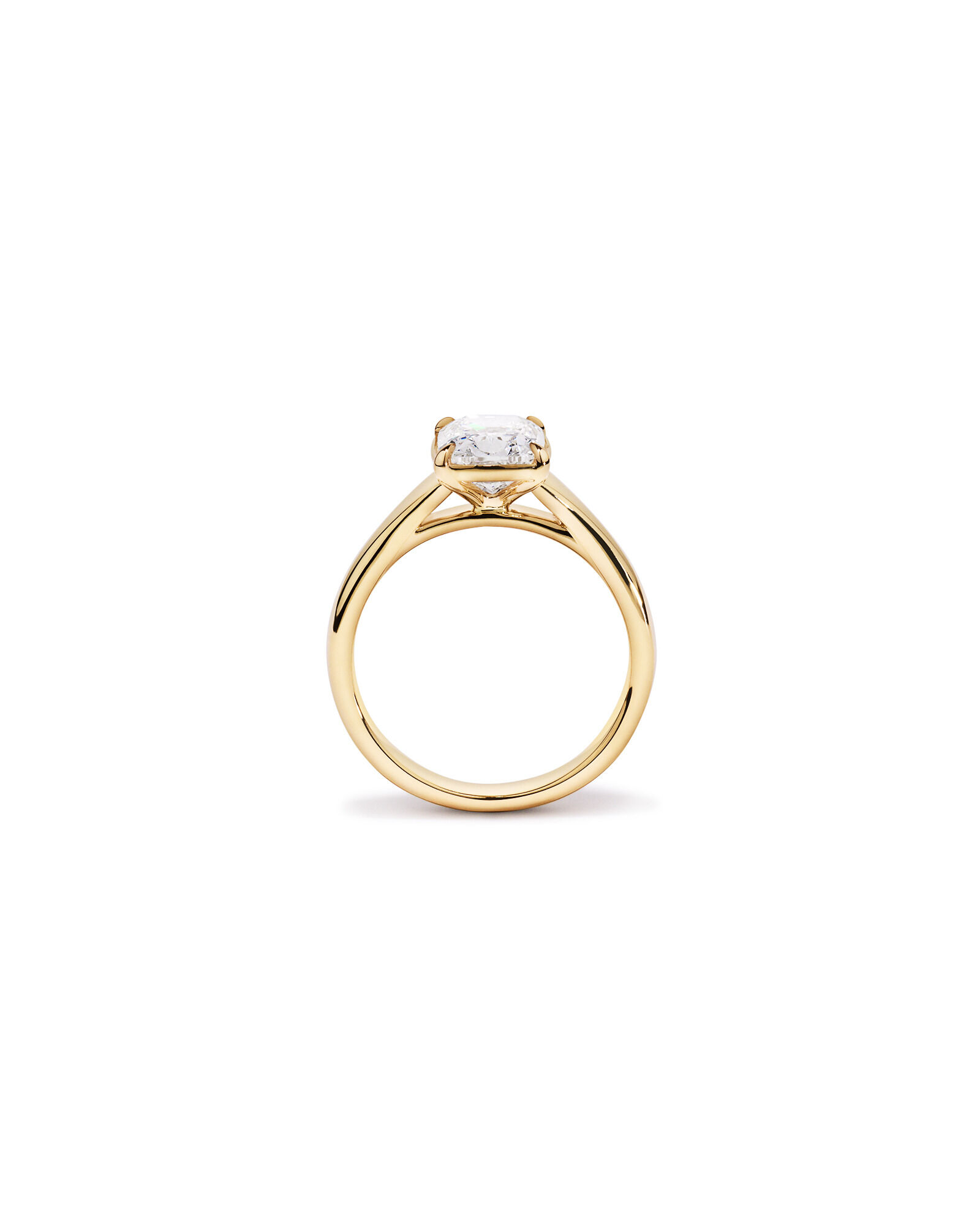 Carat Laboratory-Grown Elongated Cushion Diamond Solitaire Four Claw with Low Set Bezel Engagement Ring in 14kt Yellow Gold