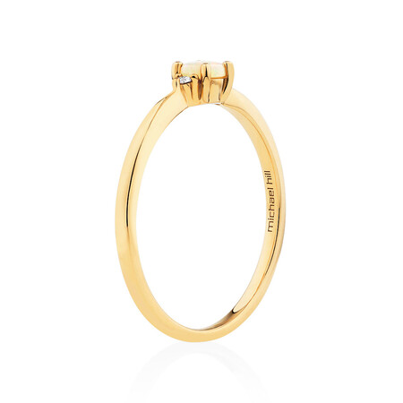 3 Stone Ring with Opal & Diamonds in 10kt Yellow Gold 3 Stone Ring with Opal & Diamonds in 10kt Yellow Gold