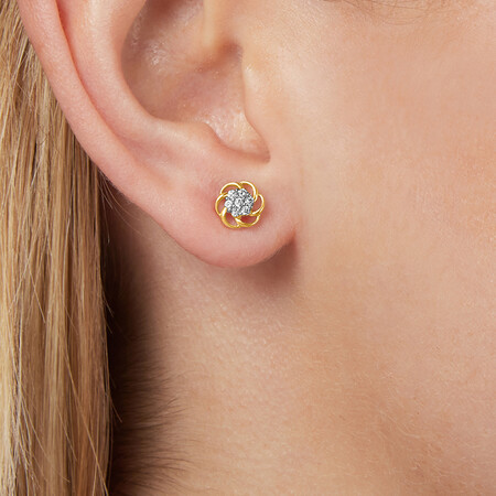 Flower Stud Earrings with 0.10 Carat TW of Diamonds in 10kt Yellow Gold Flower Stud Earrings with 0.10 Carat TW of Diamonds in 10kt Yellow Gold