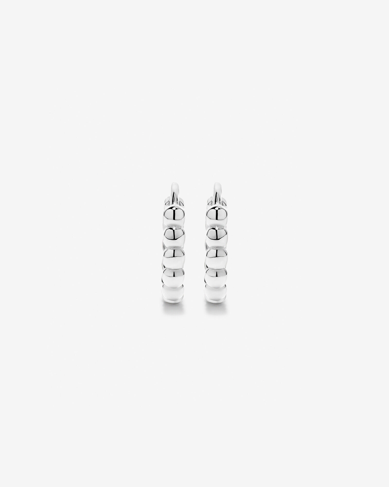 12mm Beaded Huggie Earrings in Sterling Silver