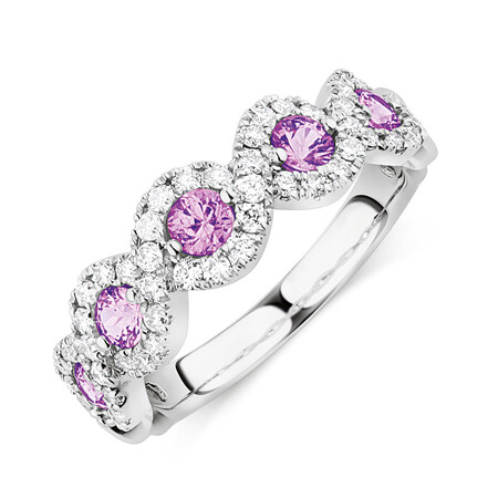 Bubble Ring With Natural Pink Sapphire & 0.46 Carat TW of Diamonds In 14kt White Gold