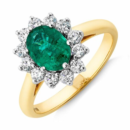 Ring with Emerald & 0.48 carat TW of diamonds in 18kt Yellow & White Gold