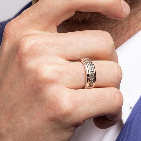 Men's Ring with 0.38 Carat TW of Brown Diamonds in 10kt White & Yellow Gold Men's Ring with 0.38 Carat TW of Brown Diamonds in 10kt White & Yellow Gold