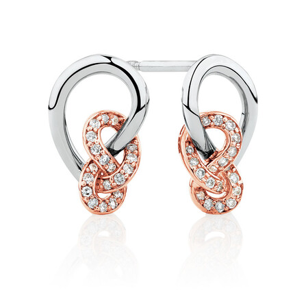 Knots Earrings with 0.16 Carat TW of Diamonds in Sterling Silver & 10kt Rose Gold