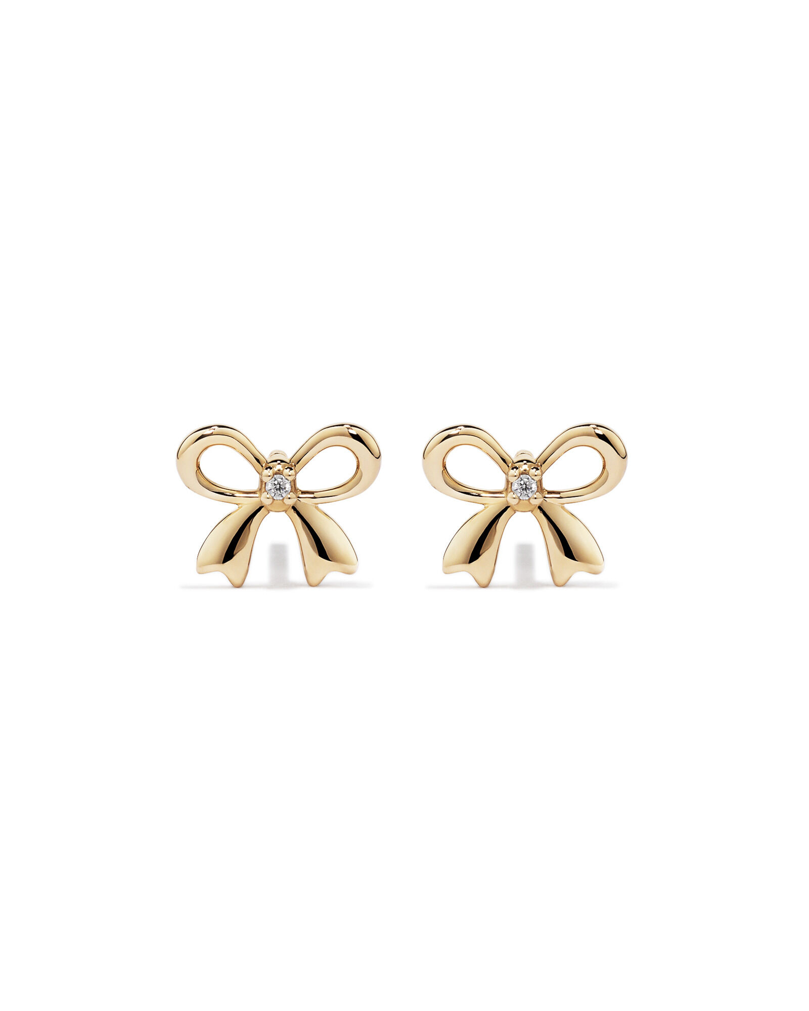 Cubic Zirconia Bow Stud Earrings in 10kt Yellow Gold