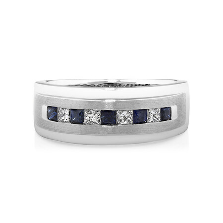 Men's Ring with 0.30 Carat TW of Diamonds & Sapphire in 10kt White Gold Men's Ring with 0.30 Carat TW of Diamonds & Sapphire in 10kt White Gold