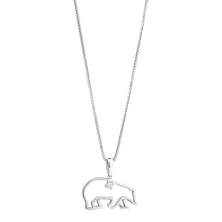 Polar Bear Pendant with a Diamond in Stirling Silver