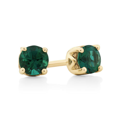 4mm Stud Earrings with Created Emerald in 10kt Yellow Gold