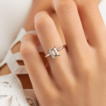 Laboratory-Created 1.25 Carat Emerald Cut Diamond Ring In 14kt White Gold Laboratory-Created 1.25 Carat Emerald Cut Diamond Ring In 14kt White Gold