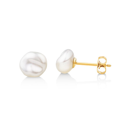 7-8mm Studs with Cultured Freshwater Baroque Pearls in 10kt Yellow Gold 7-8mm Studs with Cultured Freshwater Baroque Pearls in 10kt Yellow Gold