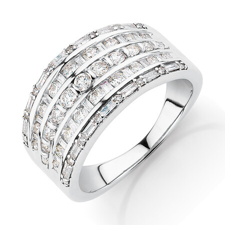 Multi Row Ring with 1 Carat TW of Diamonds in 10kt White Gold Multi Row Ring with 1 Carat TW of Diamonds in 10kt White Gold
