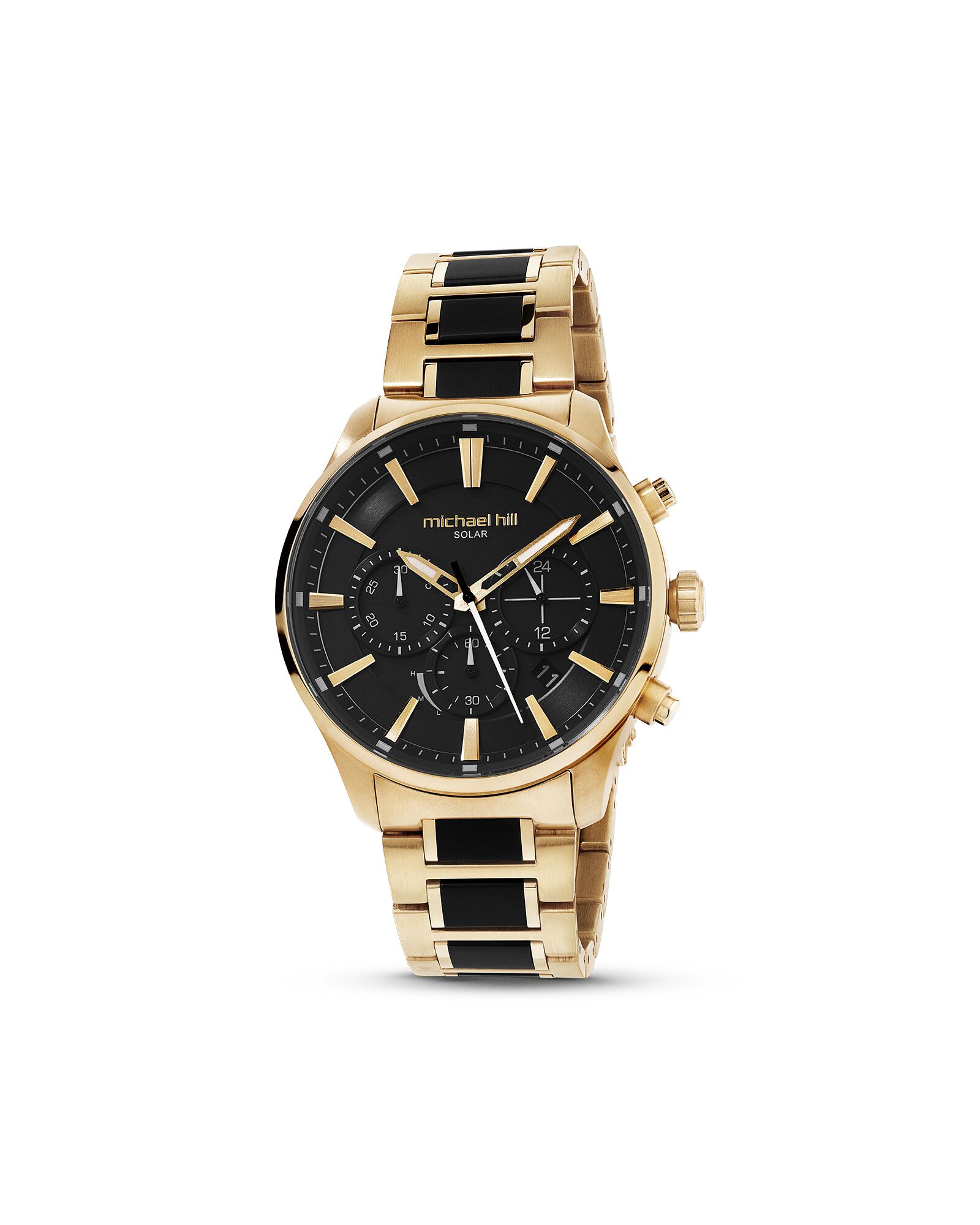 Solar Powered Men's Watch with Gold and Black Tone Stainless Steel