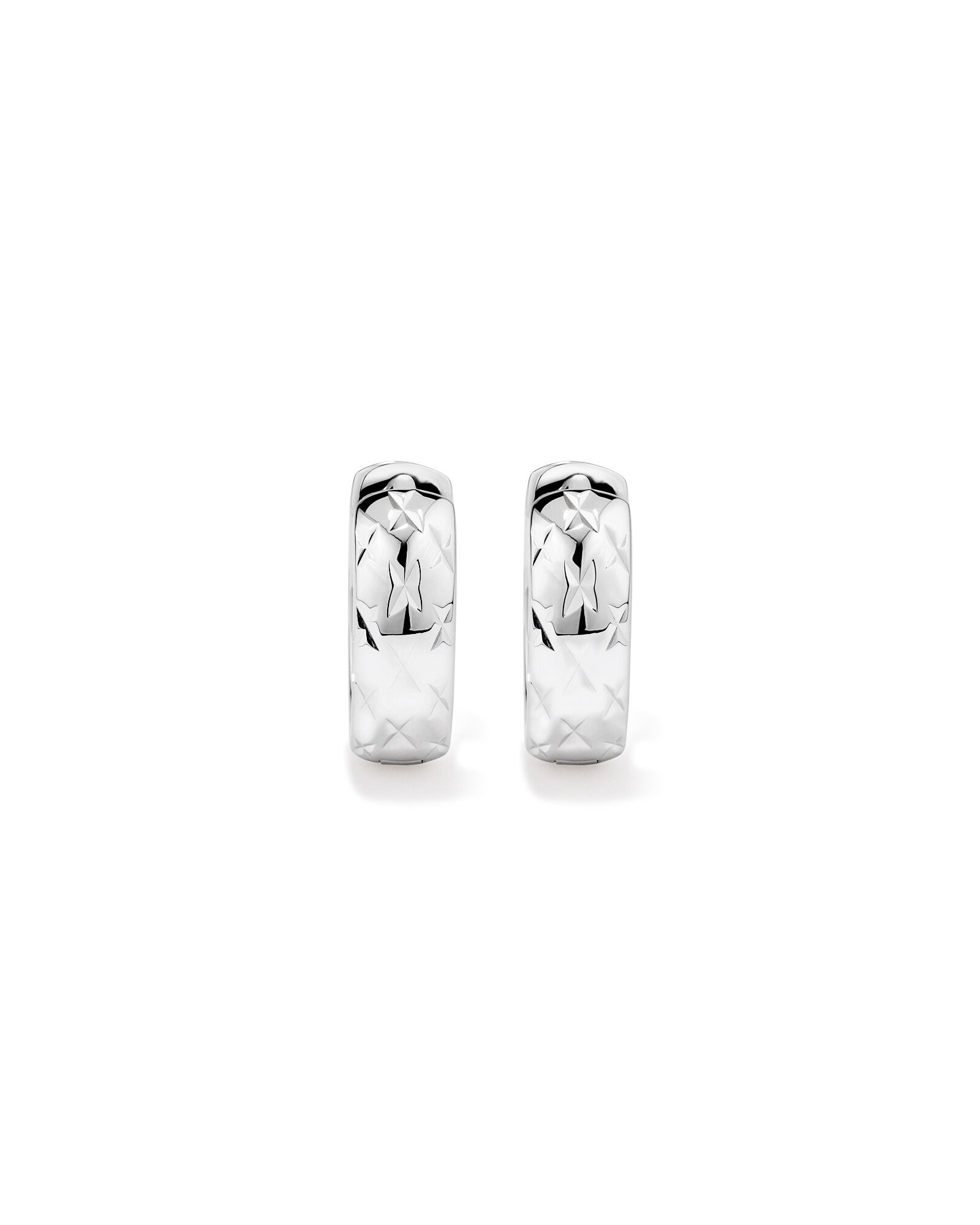 Diamond Cut Texture Huggie Hoop Earrings in Sterling Silver