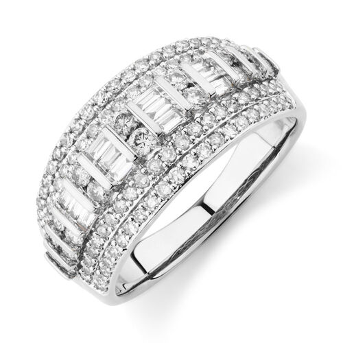 Multi Row Ring with 1 Carat TW of Diamonds in 10kt White Gold