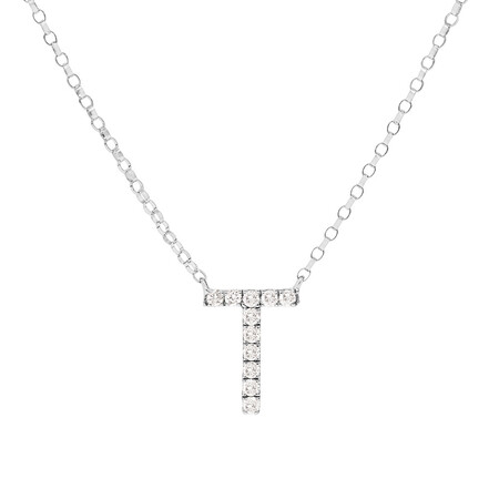 "T" Initial necklace with 0.10 Carat TW of Diamonds in 10kt White Gold "T" Initial necklace with 0.10 Carat TW of Diamonds in 10kt White Gold