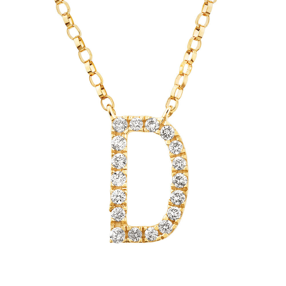 "D" Initial Necklace with 0.10 Carat TW of Diamonds in 10kt Yellow Gold