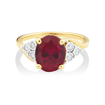 Ring with Created Ruby and Diamonds in 10kt Yellow Gold Ring with Created Ruby and Diamonds in 10kt Yellow Gold