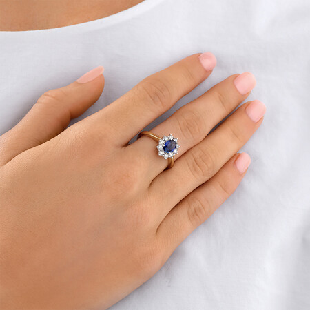 Ring with Ceylonese Sapphire & 1/2 Carat TW of Diamonds in 14kt Yellow & White Gold Ring with Ceylonese Sapphire & 1/2 Carat TW of Diamonds in 14kt Yellow & White Gold