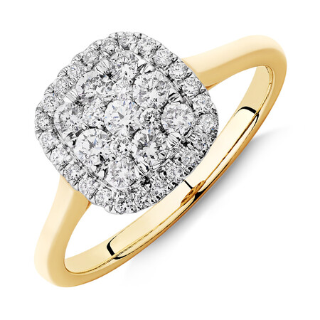 Square Cluster Halo Ring with 0.50kt TW of Diamonds in 10kt Yellow Gold Square Cluster Halo Ring with 0.50kt TW of Diamonds in 10kt Yellow Gold