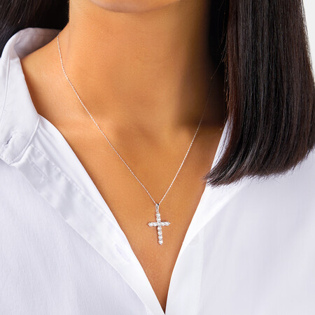 Cross Pendant with 1 Carat TW of Diamonds in 10kt White Gold Cross Pendant with 1 Carat TW of Diamonds in 10kt White Gold