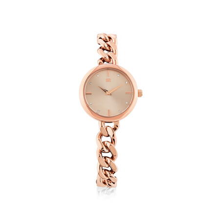 Ladies Curb Bracelet Watch in Rose Tone Stainless Steel