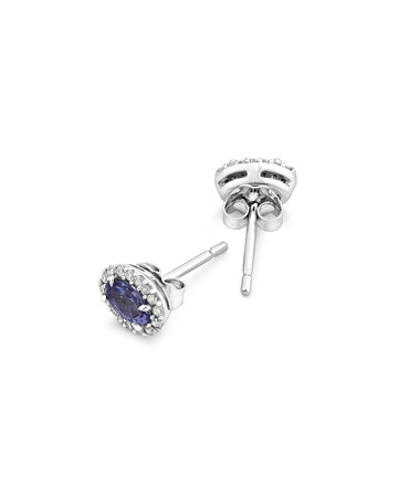 Halo Stud Earrings with Tanzanite & 0.12 Carat TW Of Diamonds in 10kt White Gold Halo Stud Earrings with Tanzanite & 0.12 Carat TW Of Diamonds in 10kt White Gold