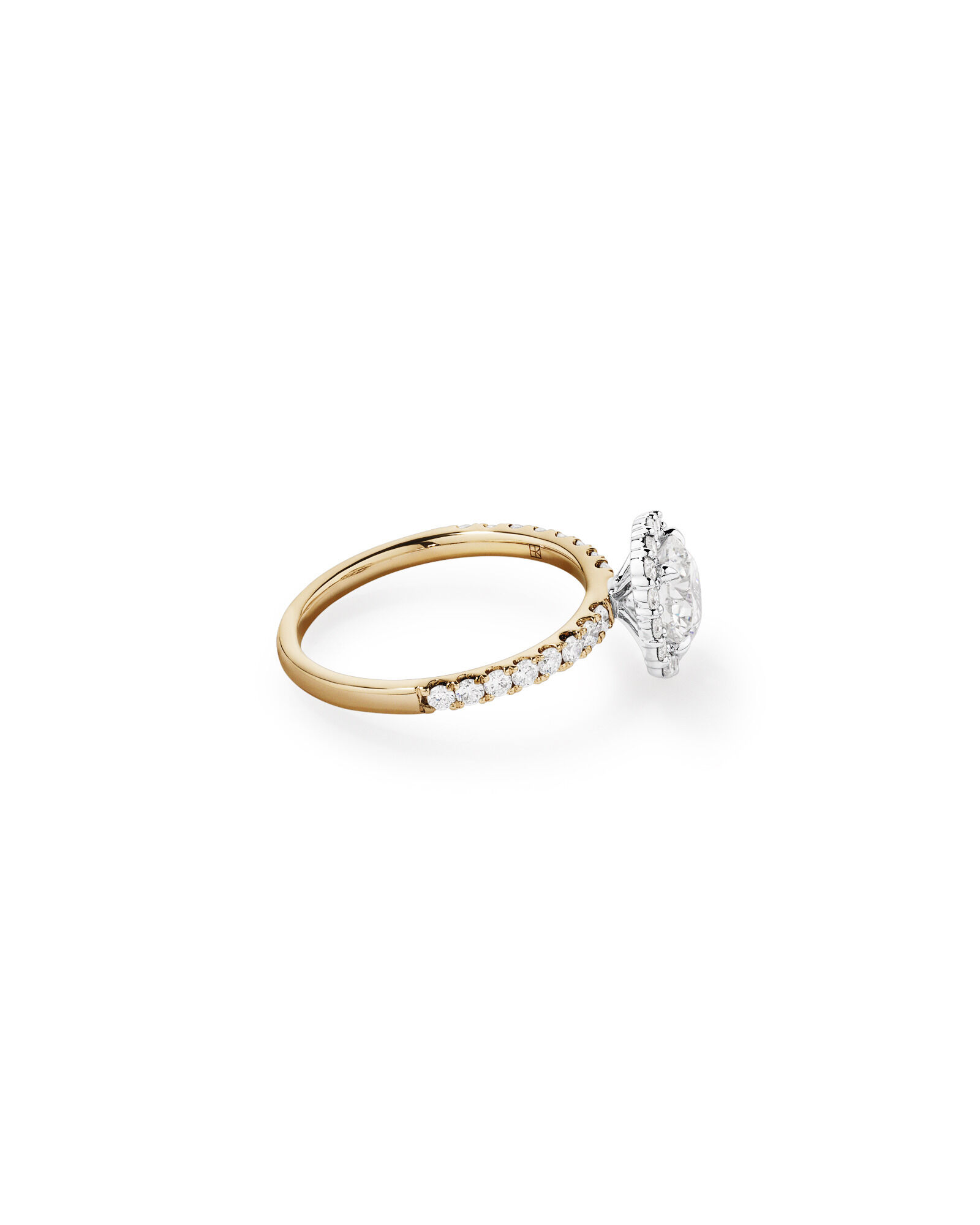 Bague ronde TW Round Brilliant Diamond Halo Engagemet de 1,79 carat en or jaune et blanc 14 carats