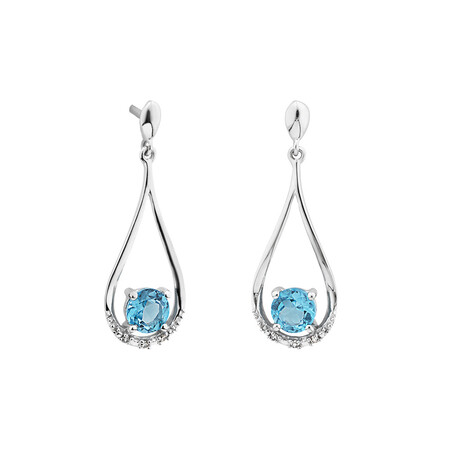 Drop Earrings with Topaz and Diamonds in in 10kt White Gold Drop Earrings with Topaz and Diamonds in in 10kt White Gold