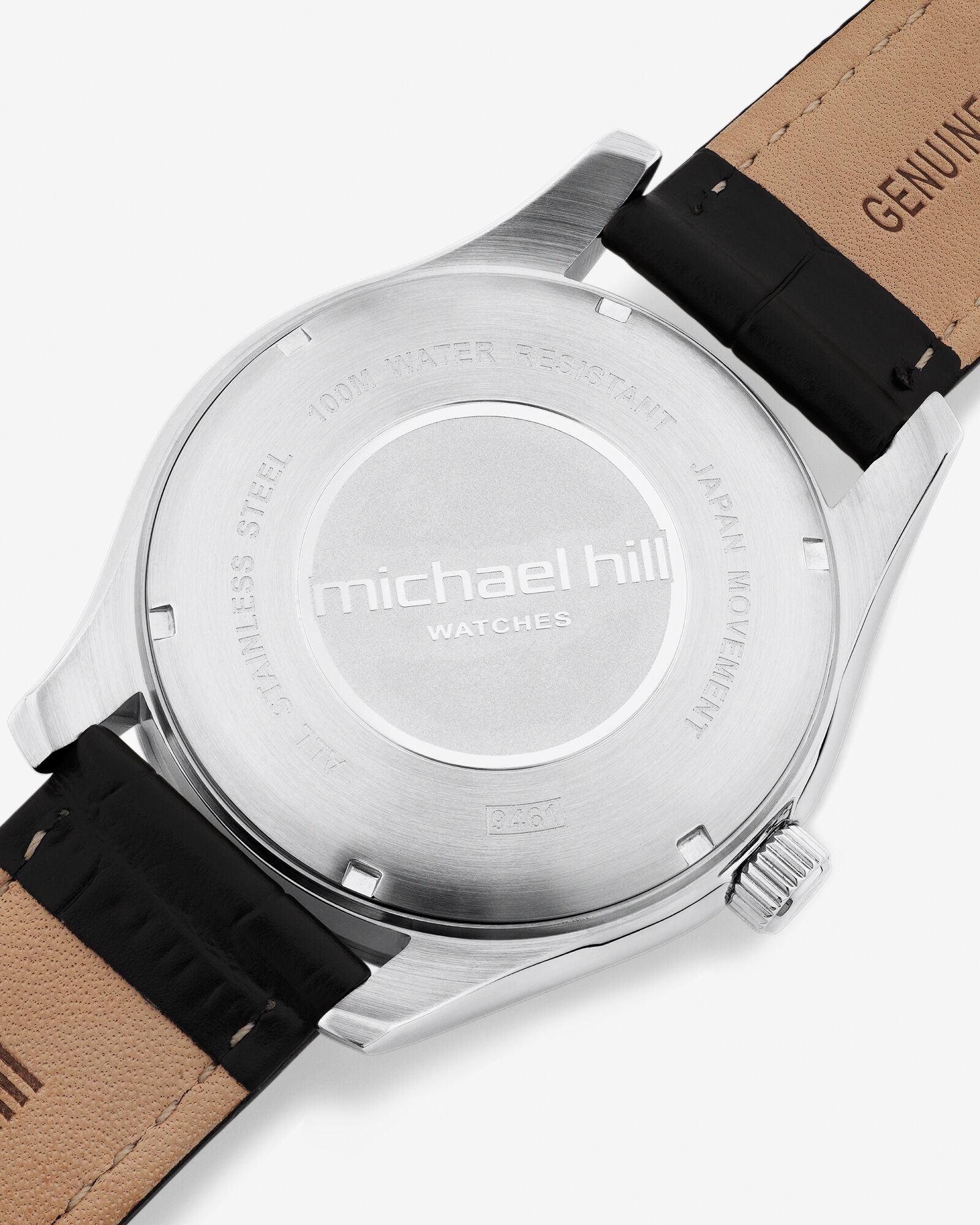 Men's Watch in Stainless Steel & Black Leather
