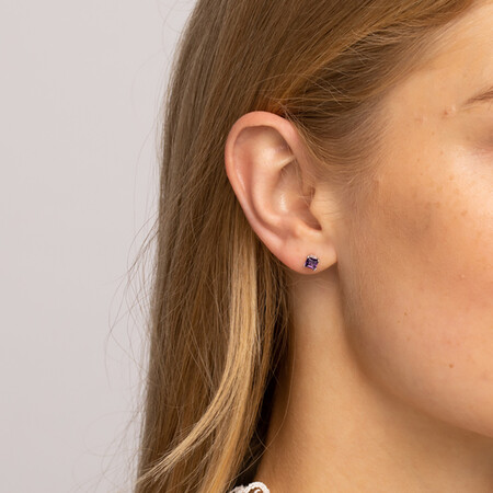 Square Stud Earrings with Purple Cubic Zirconia in Sterling Silver Square Stud Earrings with Purple Cubic Zirconia in Sterling Silver