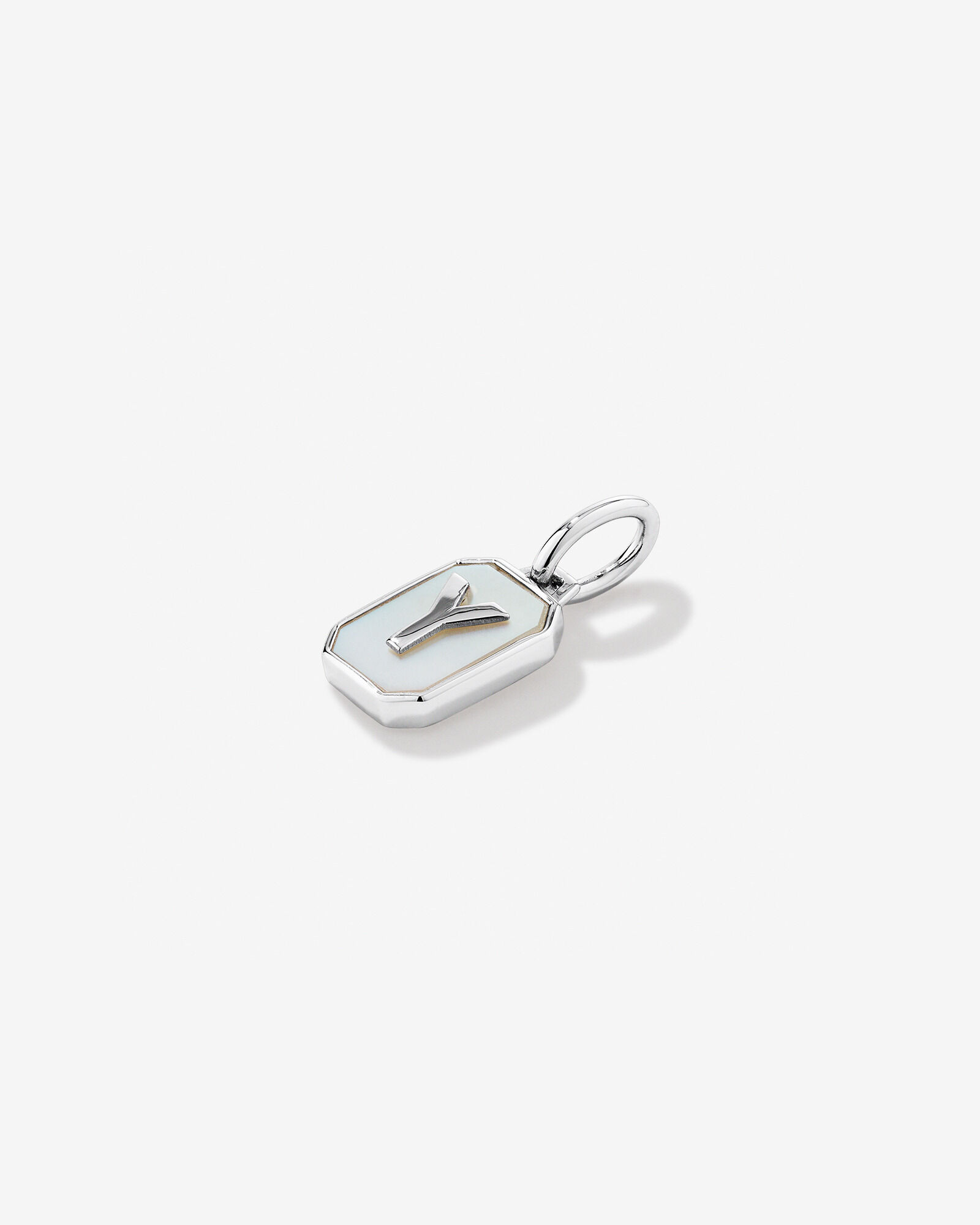 Letter Y Mother of Pearl Initial Pendant Sterling Silver