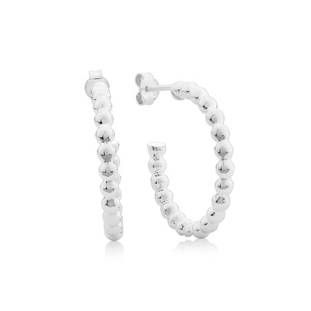 20mm Half Bead Hoop Earrings in Sterling Silver 20mm Half Bead Hoop Earrings in Sterling Silver