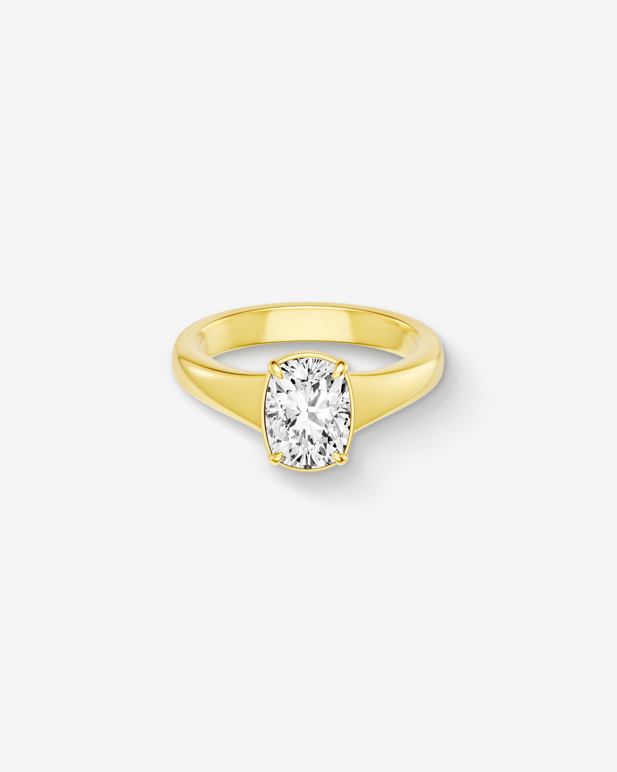 Carat Laboratory-Grown Elongated Cushion Diamond Solitaire Four Claw with Low Set Bezel Engagement Ring in 14kt Yellow Gold