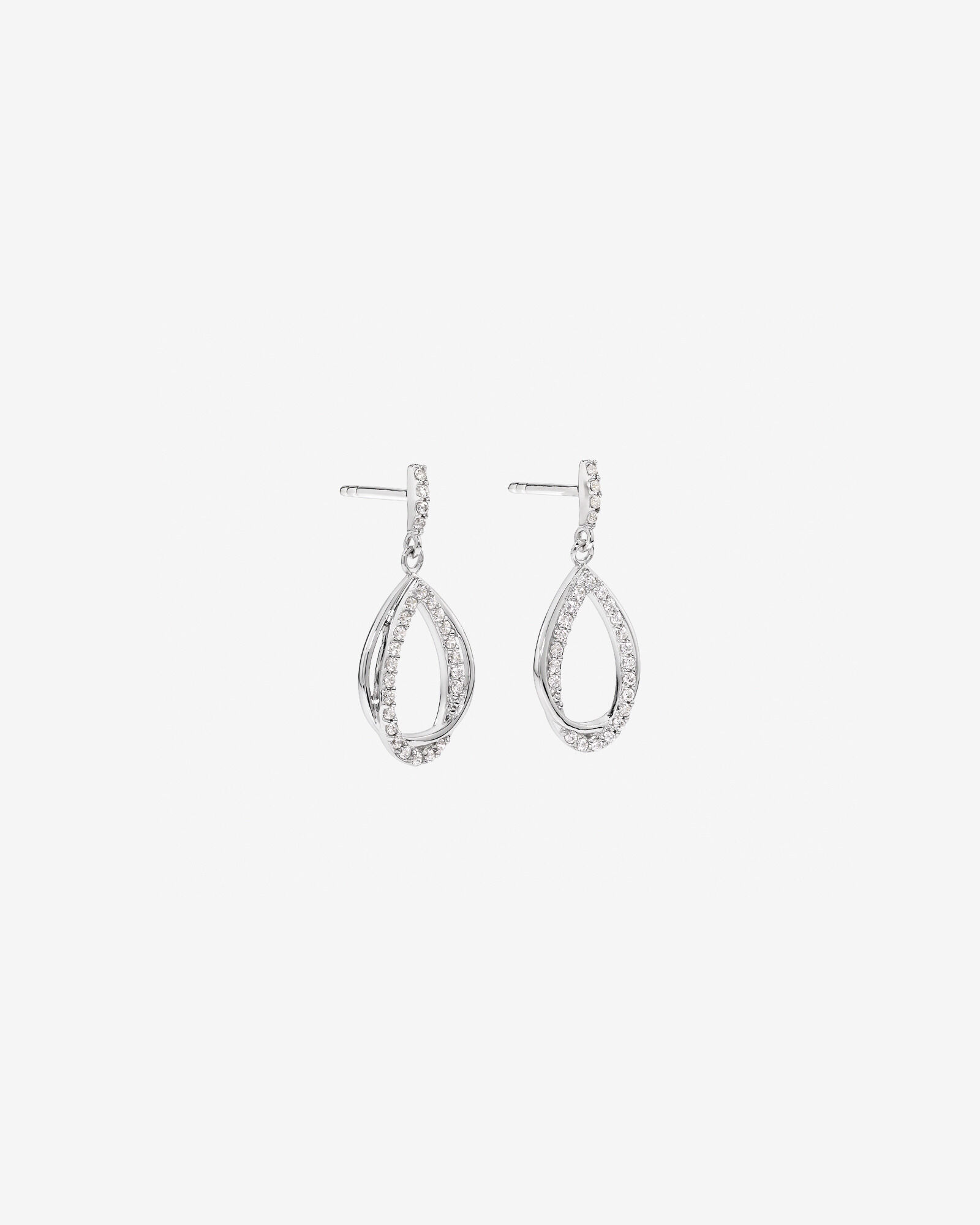 Cubic Zirconia Interlaced Oval Drop Earrings in Sterling Silver