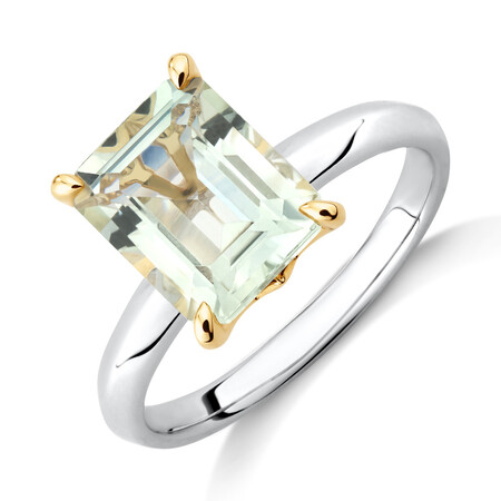 Natural Green Amethyst Ring in Sterling Silver & 10kt Yellow Gold