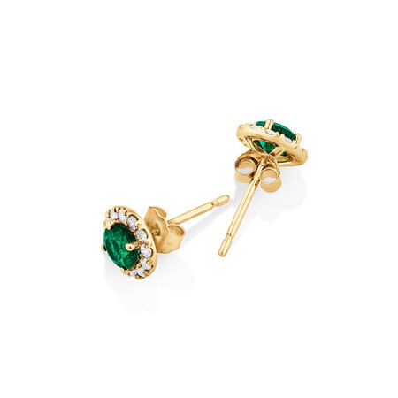 Halo Stud Earrings with Natural Emerald & 0.28 Carat TW of Diamonds in 10kt Yellow Gold Halo Stud Earrings with Natural Emerald & 0.28 Carat TW of Diamonds in 10kt Yellow Gold