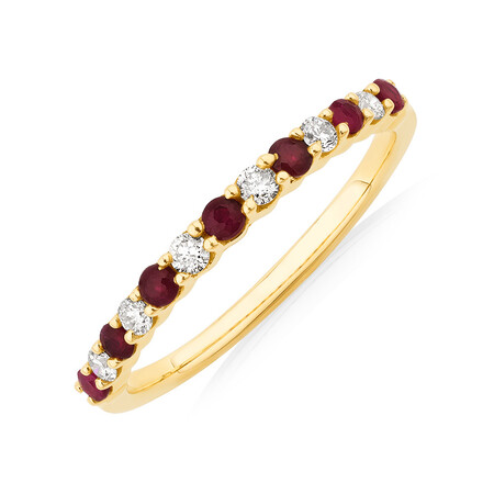 Ring With Natural Ruby & 0.15 Carat TW Of Diamonds In 10kt Yellow Gold Ring With Natural Ruby & 0.15 Carat TW Of Diamonds In 10kt Yellow Gold