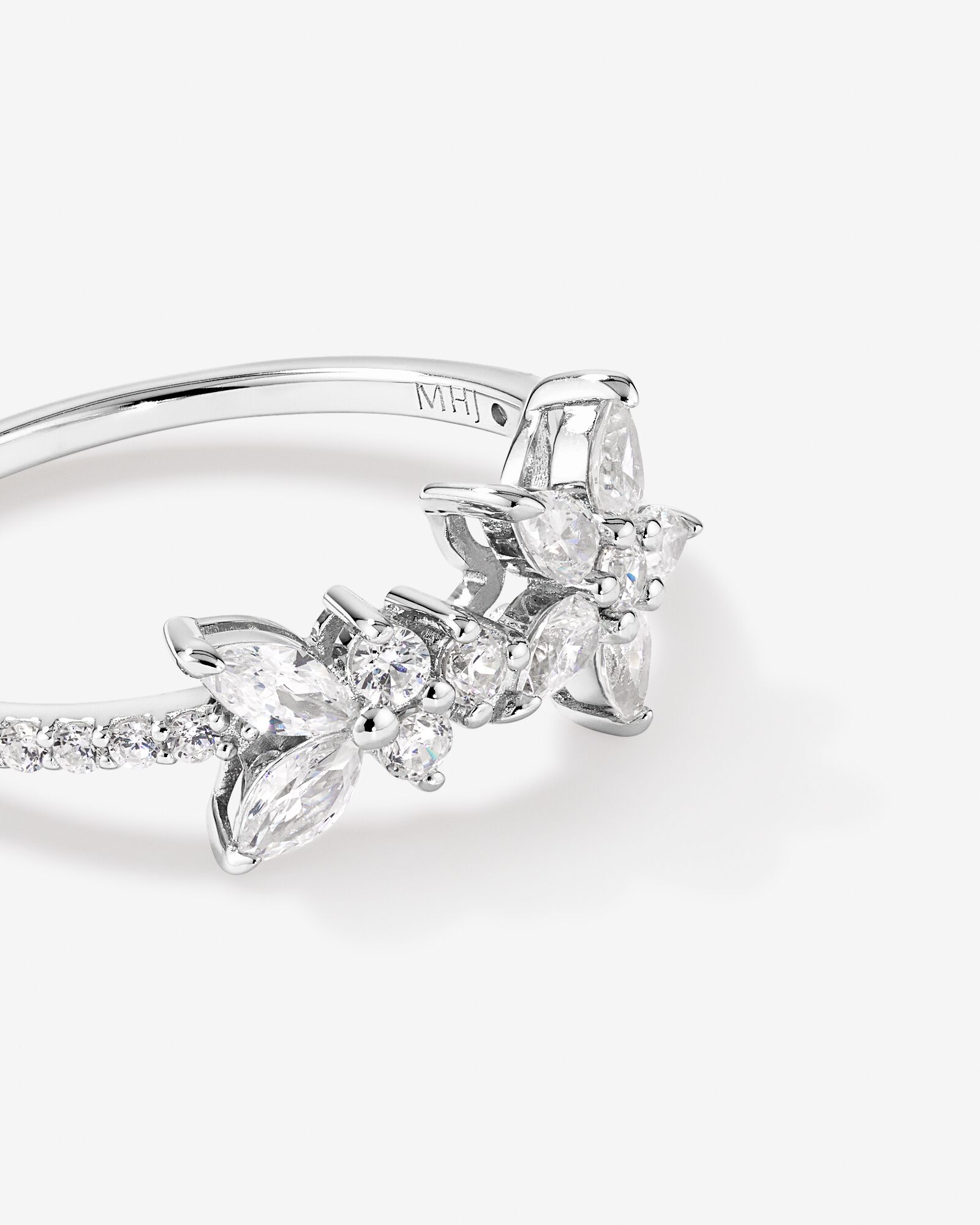 Floral Pavé Ring with Cubic Zirconia Sterling Silver