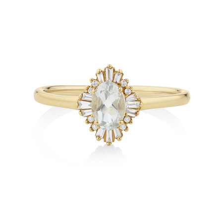 Ring with Green Amethyst & Diamonds in 10kt Yellow Gold Ring with Green Amethyst & Diamonds in 10kt Yellow Gold