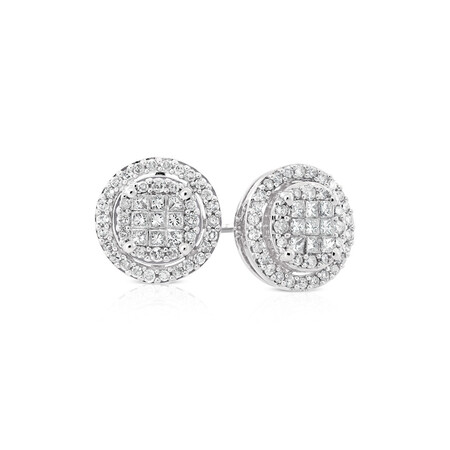 Halo Stud Earrings with 1/2 Carat TW of Diamonds in 10kt White Gold