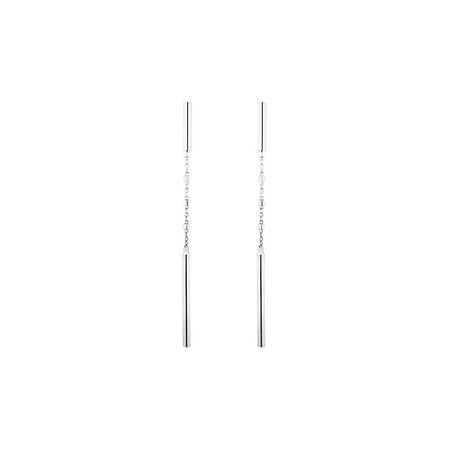 Double Bar And Chain Drop Earrings in Sterling Silver