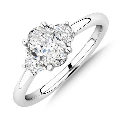 Sir Michael Hill Designer Three Stone Oval Engagement Ring with 1.04 Carat TW of Diamond in 18kt White Gold