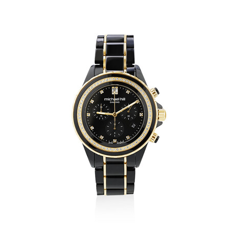 Chronograph Watch with 1/2 Carat TW of Diamonds in Black Ceramic & Gold Tone Stainless Steel